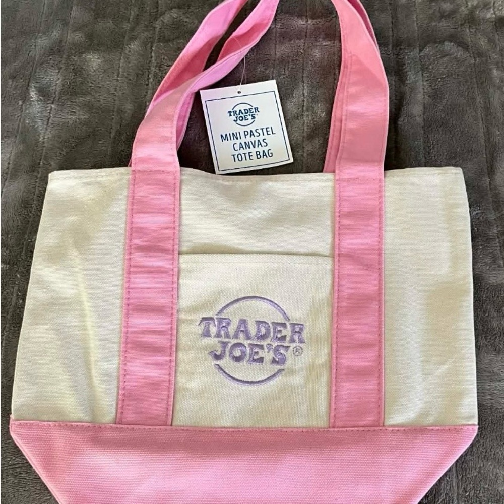 Trader Joe's Pink & Cream Mini Canvas Tote